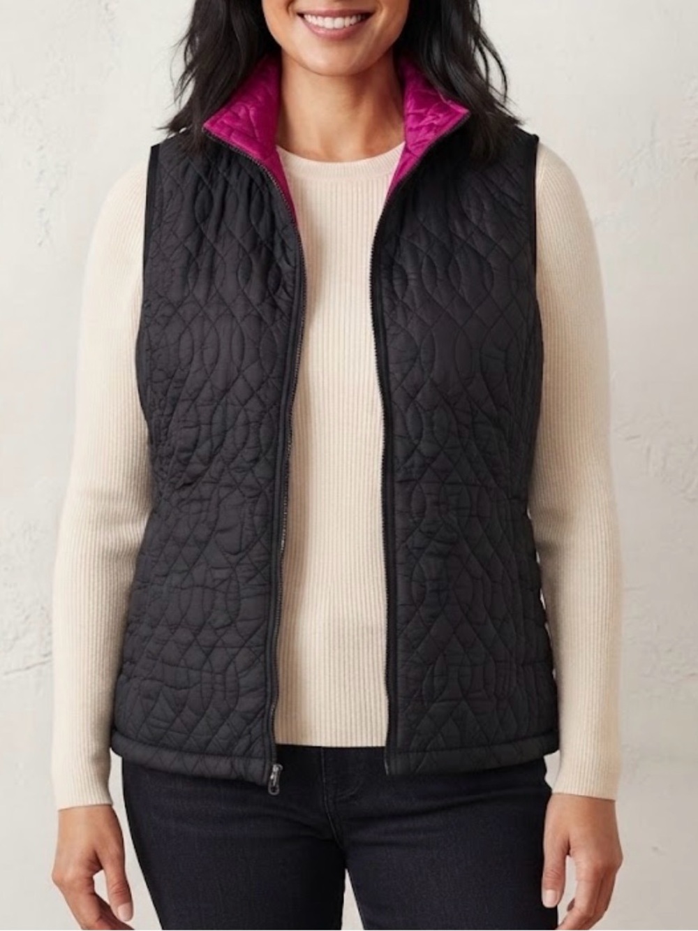 Lands' End Primaloft Quilted Vest Black XL Petite Gorpcore Outdoor Minimalist